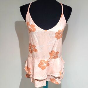 Roxy Women's Hawaiian Print Floral Tank Top Size Small Pink Peplum Y2K Surfer